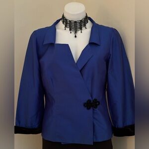 BIGIO Collection Blue Satin 1 Hook Button. 3 I Snap Buttons Velvet Cuffs Sz 10